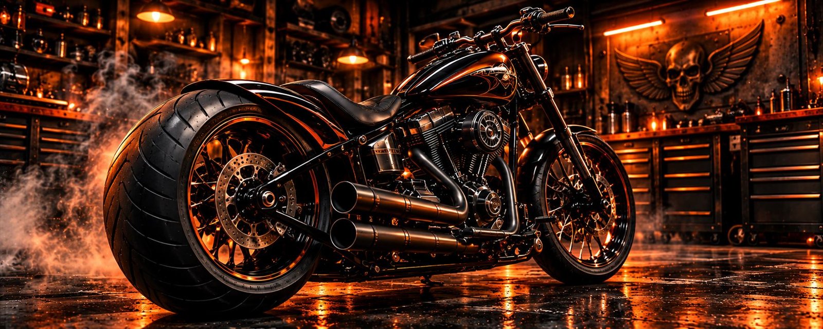 Custom motorcycle in the workshop
